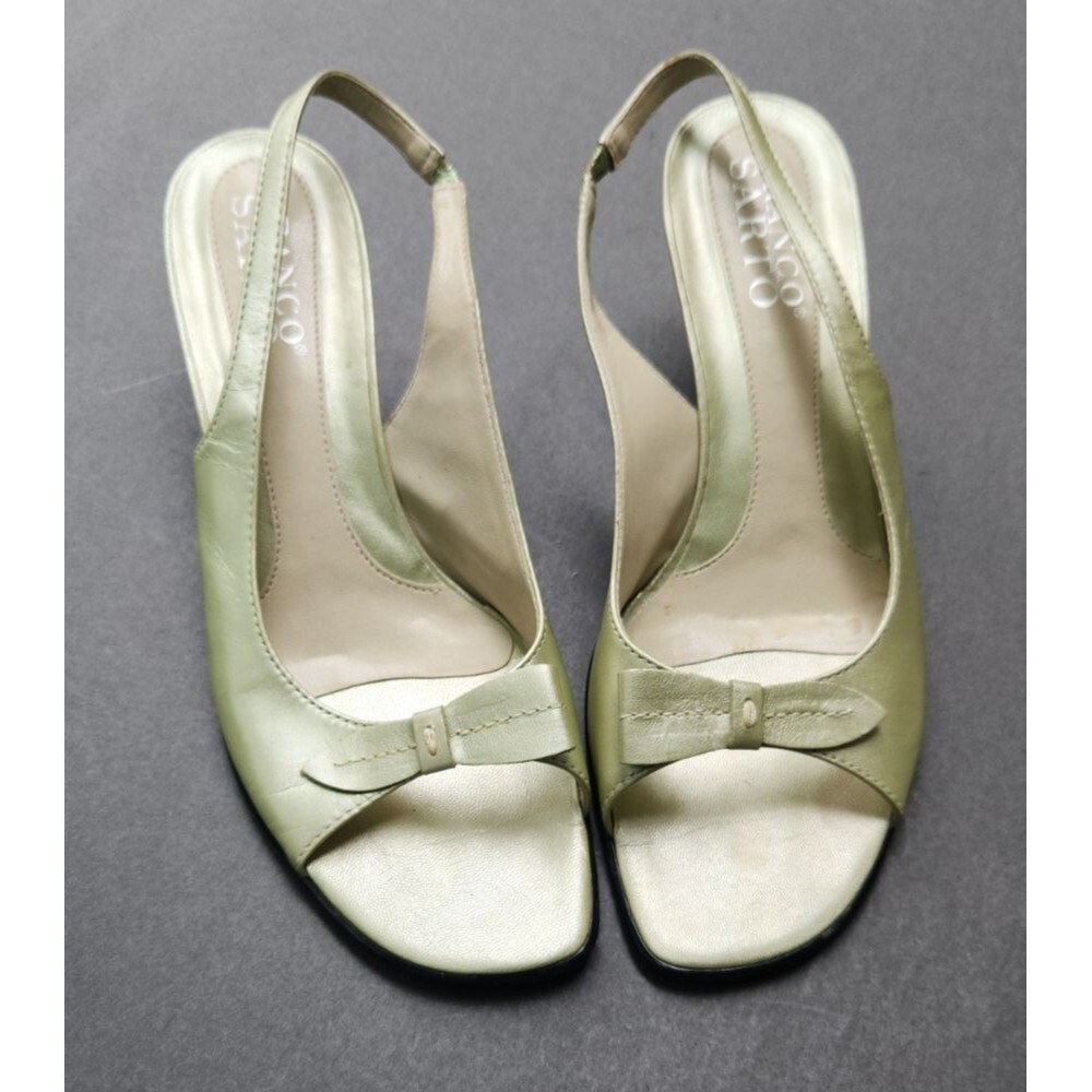 Franco Sarto Light Green Slingback Bow Kitten Heels Size 10M Shoes Dainty Party